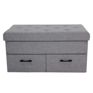 Foldable storage ottoman with 2 rectangular hole drawers -HS-HD02 1