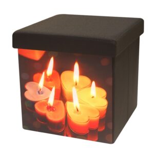 Foldable storage ottoman with LED light candle light pattern -HS15-E327