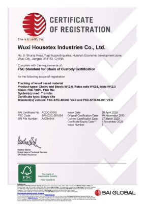 Certificate FCOC40010 20200429 Wuxi Housetex Industries Co. Ltd 1