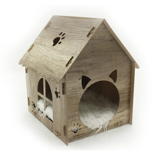 Wood pet house with paws detailing