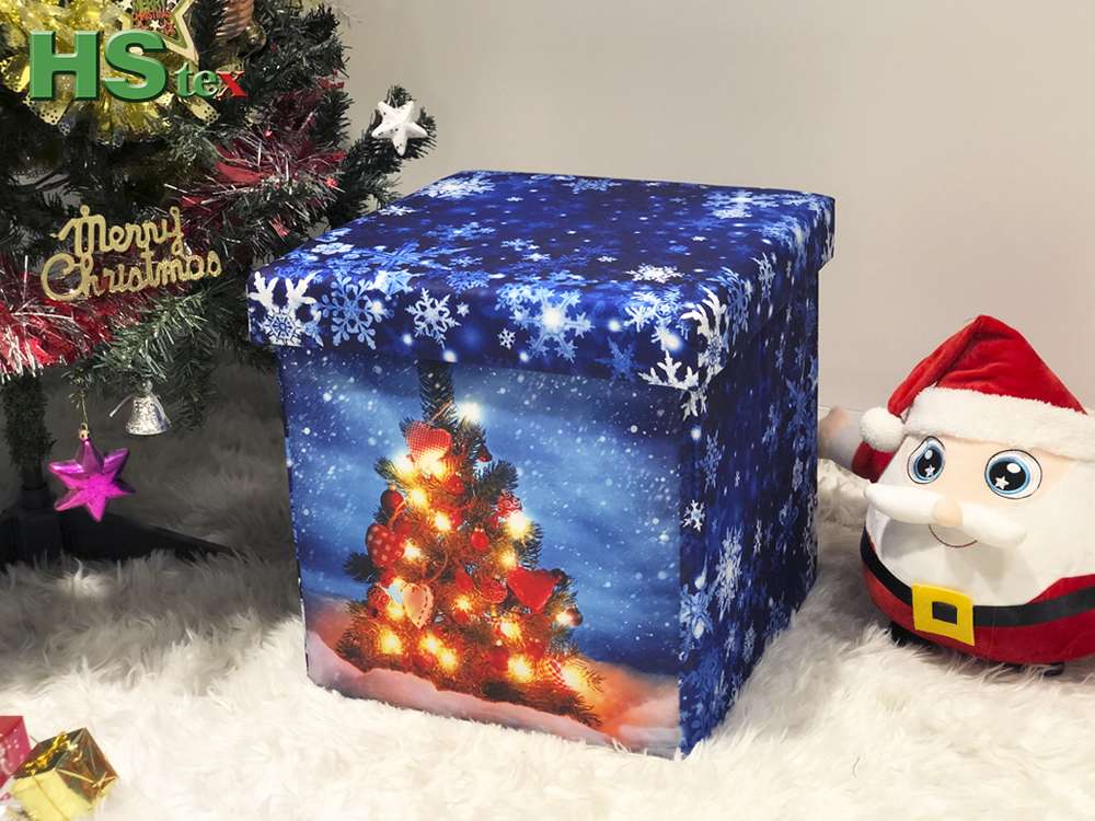 Foldable storage ottoman with LED light Christmas pattern