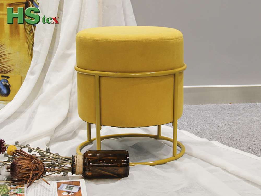 Fabric Cylindrical Ottoman Stool with Metal Frame