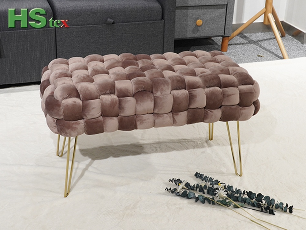 Hand-Woven Velvet Ottoman Bench