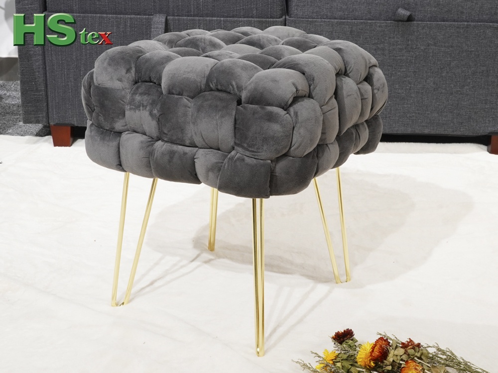 Hand-Woven Velvet Ottoman Stool