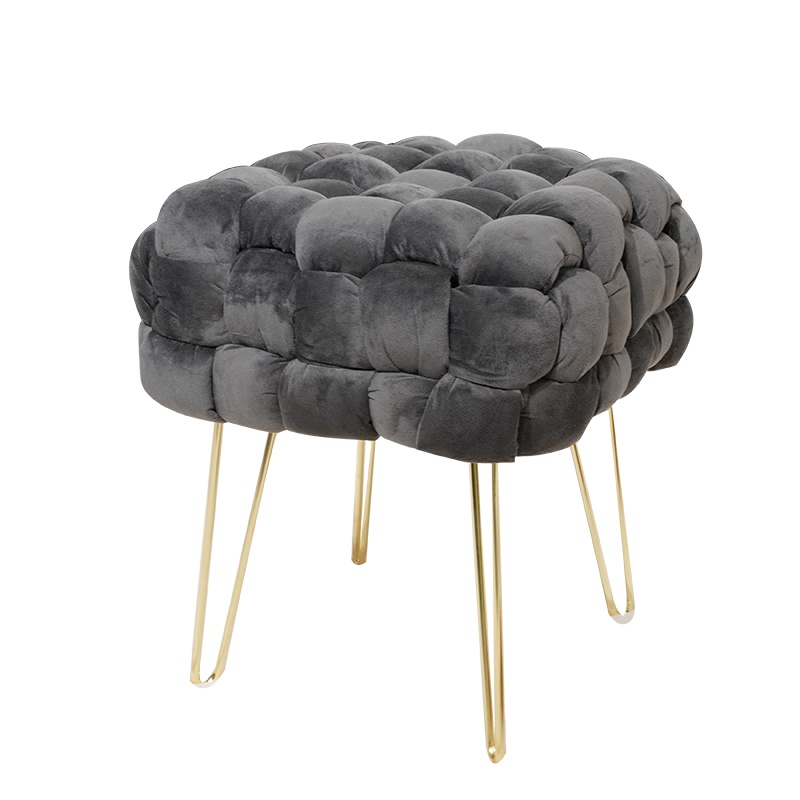 Hand-Woven Velvet Ottoman Stool with Metal Legs - Wuxi Housetex ...