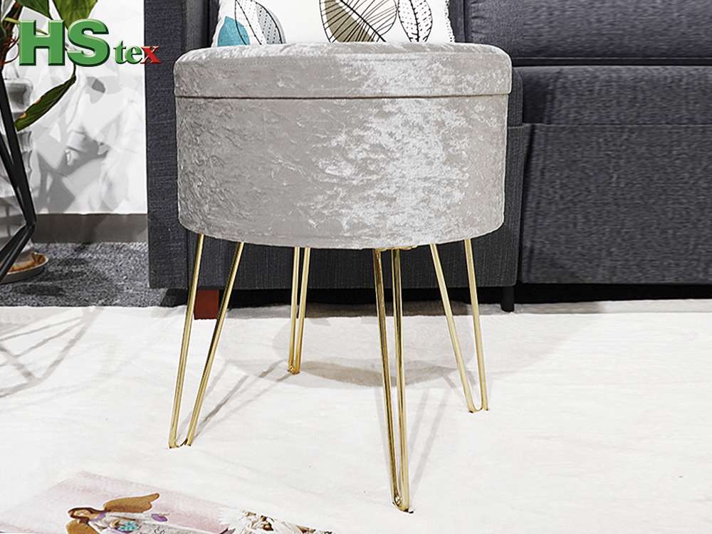 Velvet Storage Ottoman Stool with Metal Legs