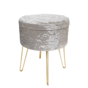 Velvet Storage Ottoman Stool with Metal Legs