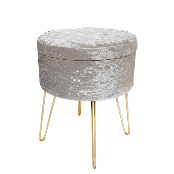 Velvet Storage Ottoman Stool with Metal Legs