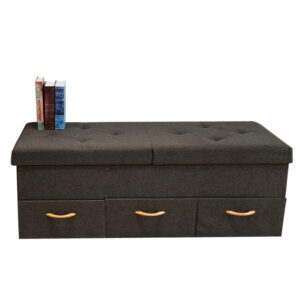 Ottoman Bench with Button Tufted Top and Three Lower Drawers