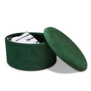 Round Foldable Velvet Ottoman with Storage Function (Green)