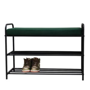 Shoe Change Bench Ottoman With Metal Storage Shelf