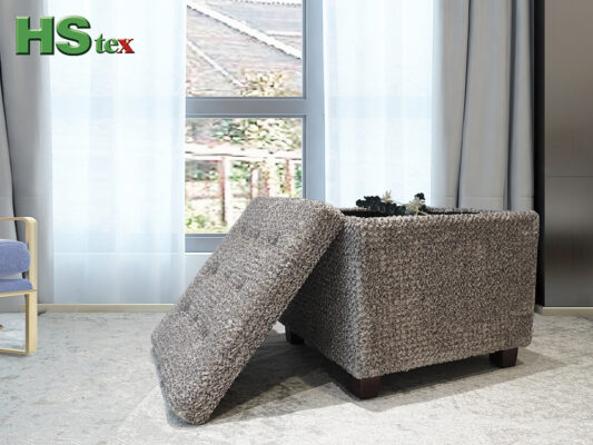 Square Jacquard Velvet Storage Ottoman with Beech Wood Legs and Sponge Padded Top