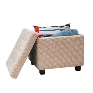 Square Jacquard Velvet Storage Ottoman with Beech Wood Legs and Sponge Padded Top(Beige)