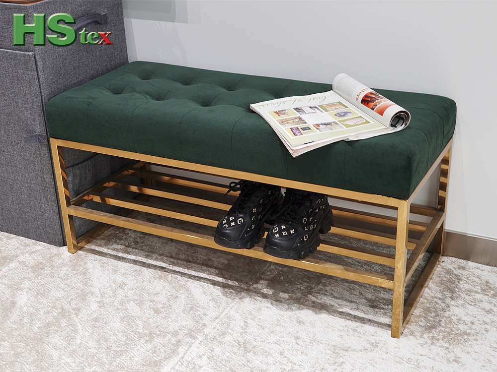 Velvet Tufted Ottoman Bench with Metal Frame