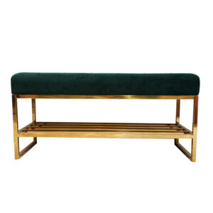 Velvet Tufted Ottoman Bench with Metal Frame