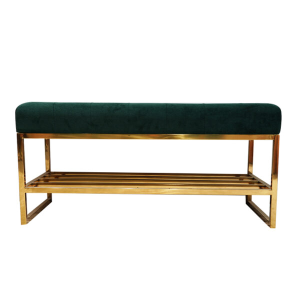 Velvet Tufted Ottoman Bench with Metal Frame