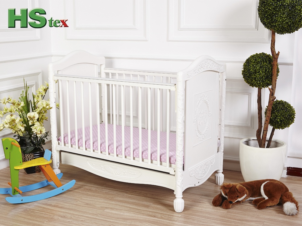Solid Wood Baby Crib in White Finish