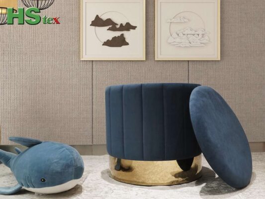 Round Storage Ottoman with Metal Base