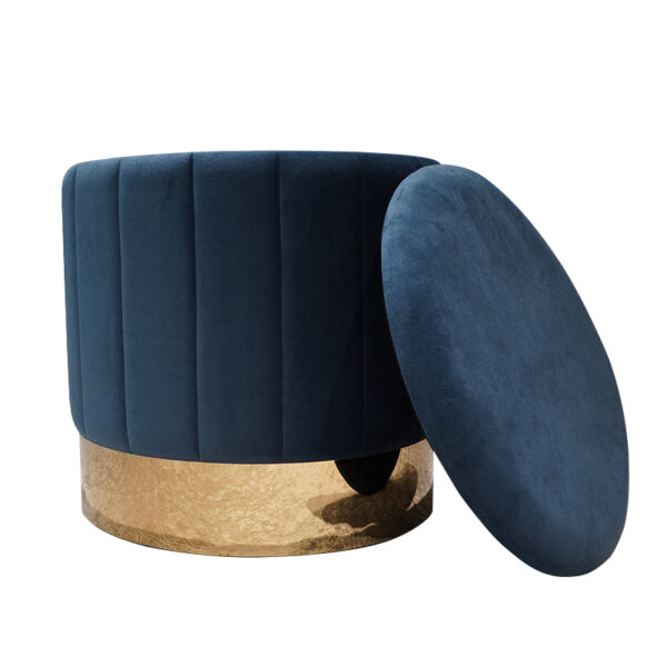 Round Storage Ottoman with Metal Base