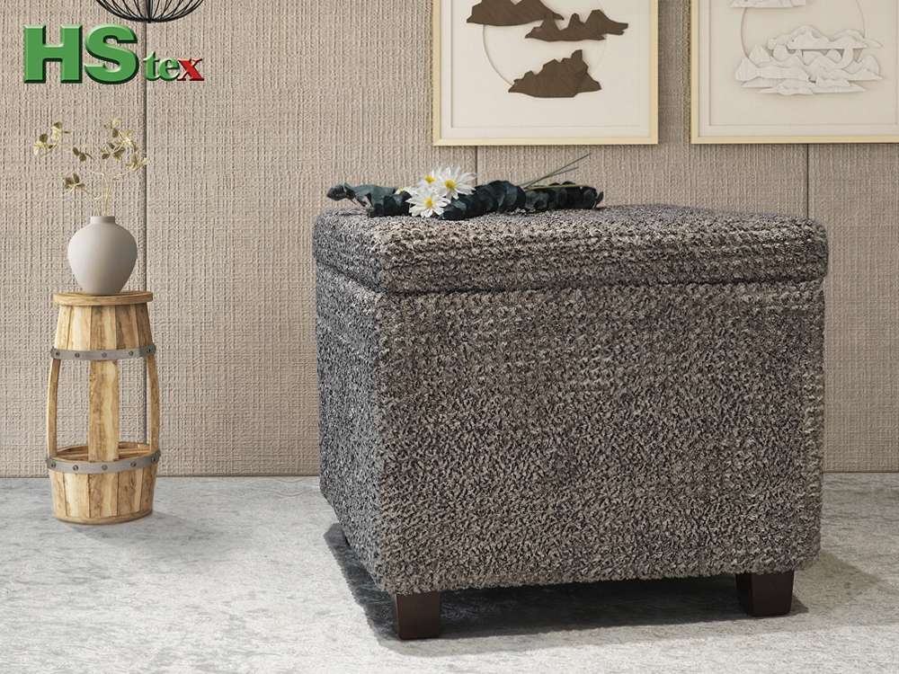 Square Jacquard Velvet Storage Ottoman with Beech Wood Legs and Sponge Padded Top