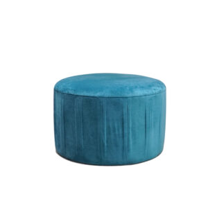 Round Pouf Ottoman Using Suede Fabric and with Rolled Edge and Handcrafted Creasing Design