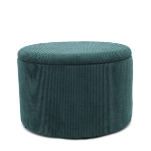 Round Storage Ottoman Using Fine Corduroy and with a Removable Top