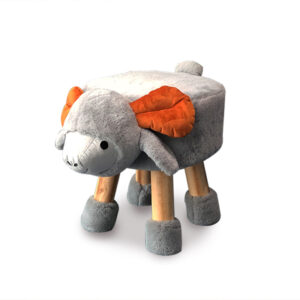 Seat Height Plush Gray Animal Kids Ottoman with Vivid Sheep Shape