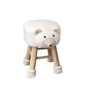 Seat Height Plush White Animal Kids Ottoman with Vivid Bear Shape