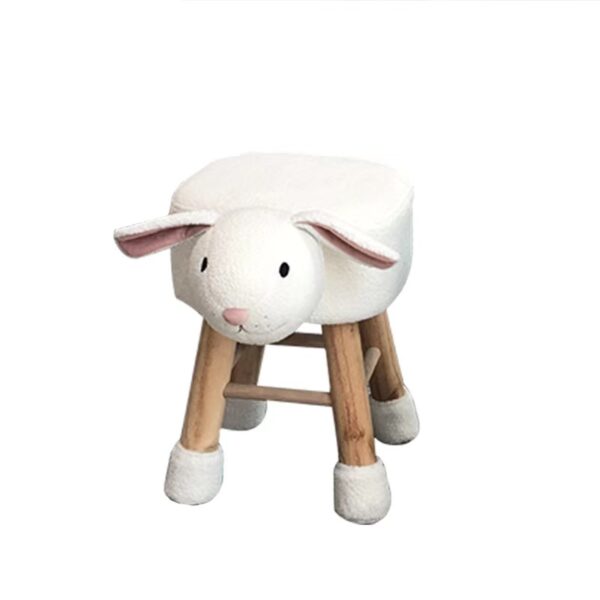 Seat Height Plush White Animal Kids Ottoman with Vivid Bunny Shape