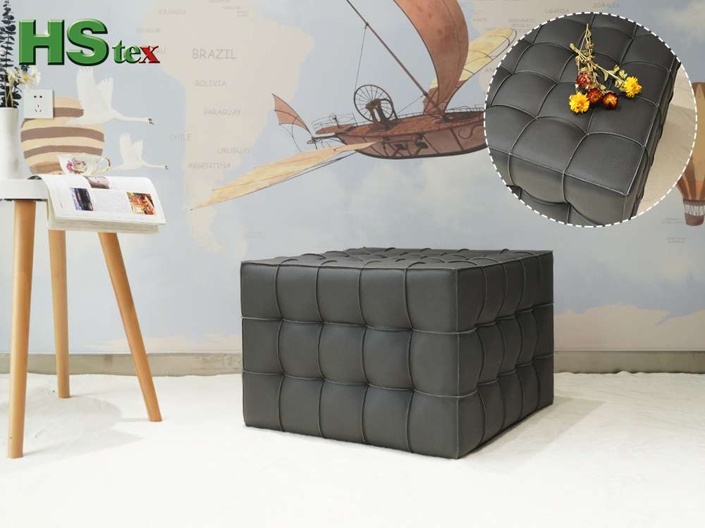 Square Faux Leather Cube Ottoman Pouf with Quilted Overlock Stitching 1