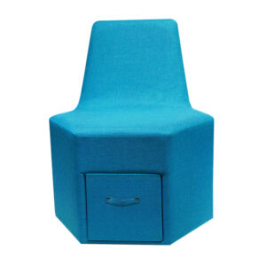Hexagon Ottoman Chair with Unique Backrest and Drawer -blue