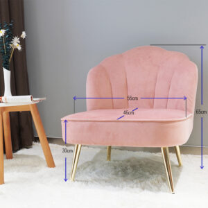 Pink Chair in Velvet Fabric with Beautiful Backrest, Shape and Metal Legs