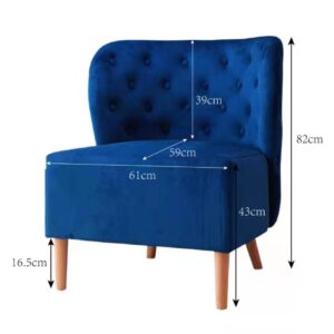 Blue Velvet Sofa Chair with Button Tufted Backrest and Beech Wood Legs 1