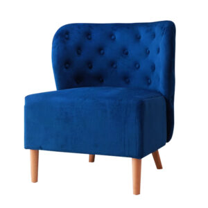 Blue Velvet Sofa Chair with Button Tufted Backrest and Beech Wood Legs