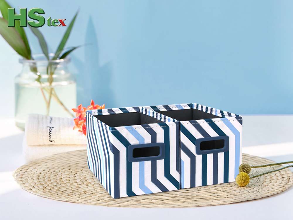 Foldable Fabric Storage Boxes and Baskets with Stylish Blue Striped Pattern