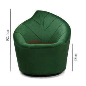 Ottoman Chair with Leaf Shaped Backrest and Swiveling Base I Emerald Green