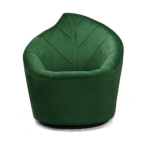 Ottoman Chair with Leaf Shaped Backrest and Swiveling Base I Emerald Green -2