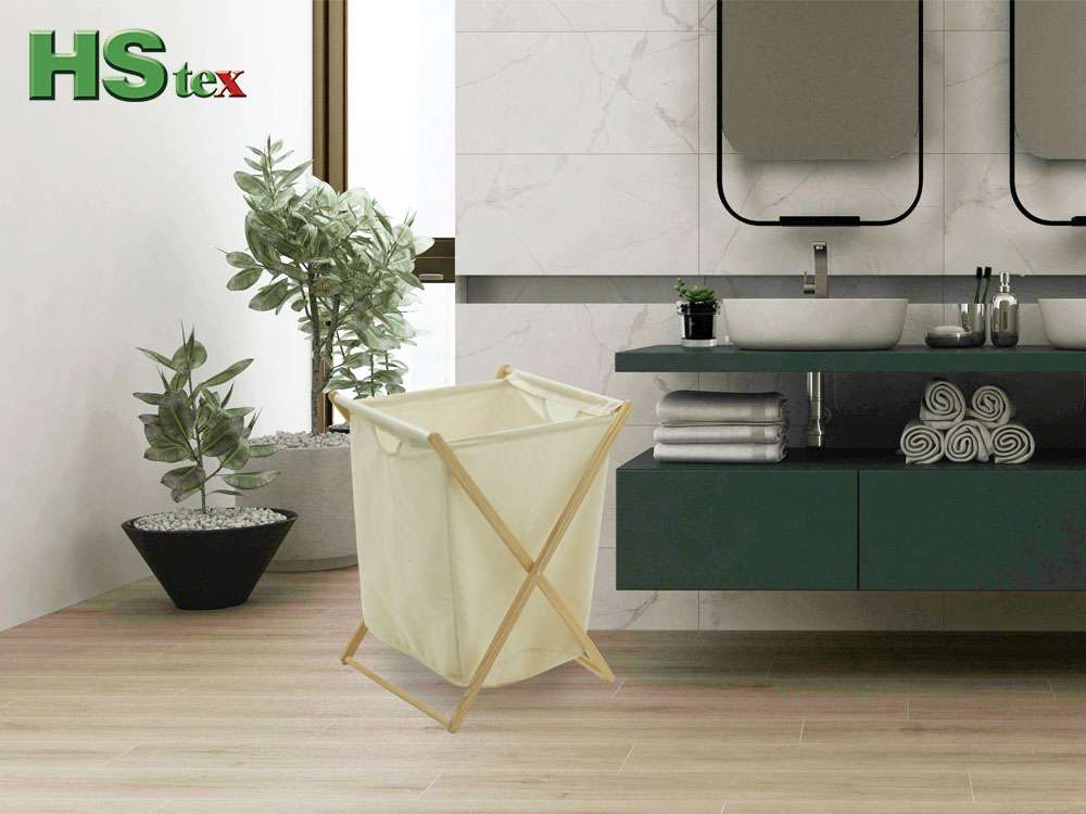 X Frame Folding Wood Laundry Hamper Basket