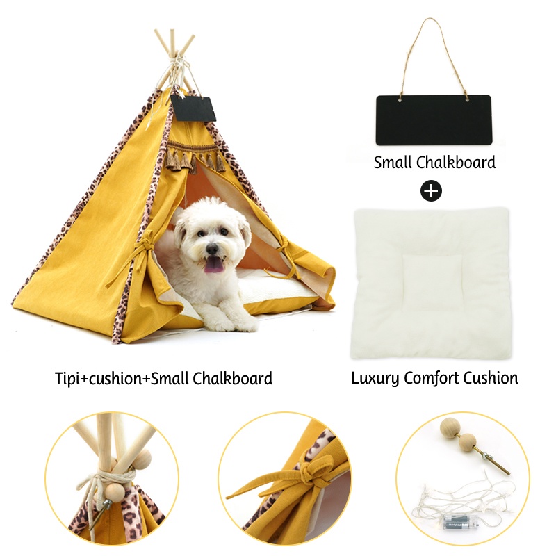 Folding Portable Pet Teepee Tent and Puppy House with Cushion Bed