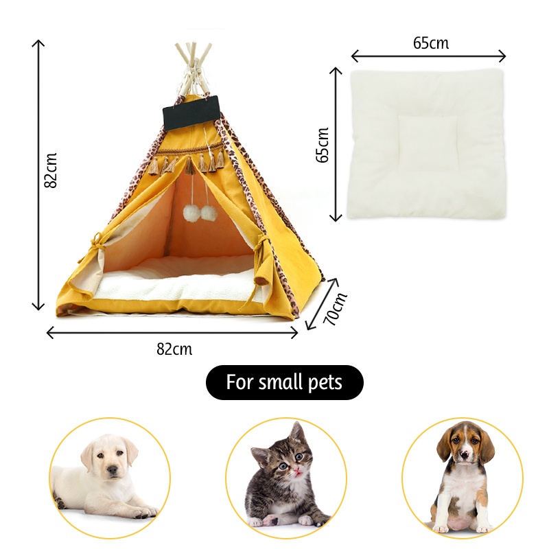 Folding Portable Pet Teepee Tent and Puppy House with Cushion Bed