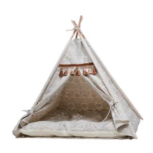 Folding Portable Pet Teepee Tent and Puppy House with Cushion Bed - Multiple