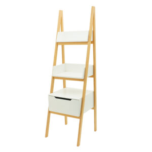 Wooden Ladder Shelf with White Storage Drawer