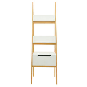Wooden Ladder Shelf with White Storage Drawer