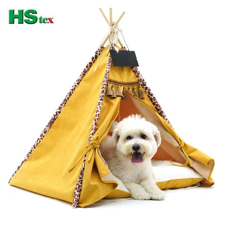 Folding Portable Pet Teepee Tent and Puppy House with Cushion Bed