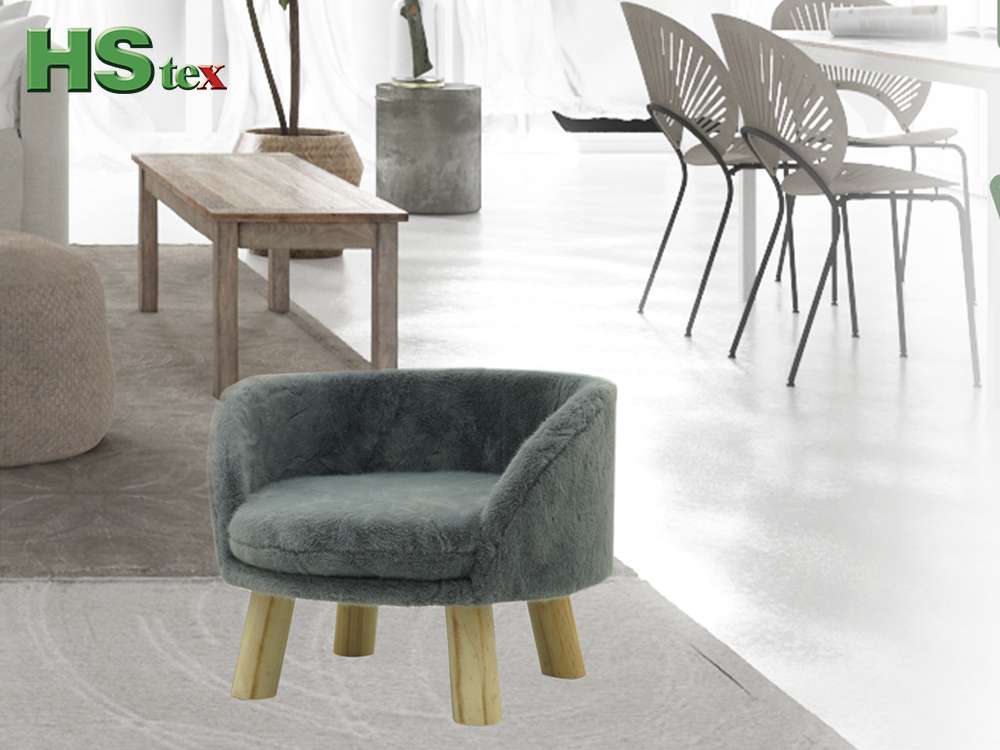 Plush Pet Sofa Bed with Round Solid Wood Legs