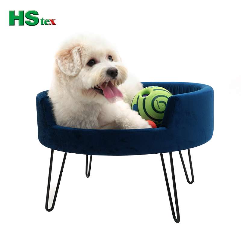 Round Velvet Pet Bed with Metal Hairpin Legs for Puppy and Kitty