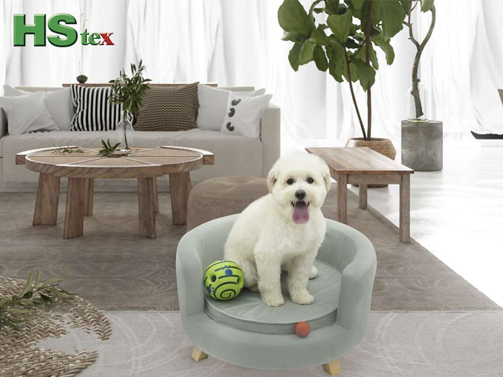 Round Velvet Pet Sofa Bed with Lower Wood Legs