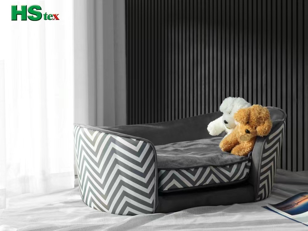 Furniture Style Pet Bed with W Pattern Print and Washable Cozy Cushion