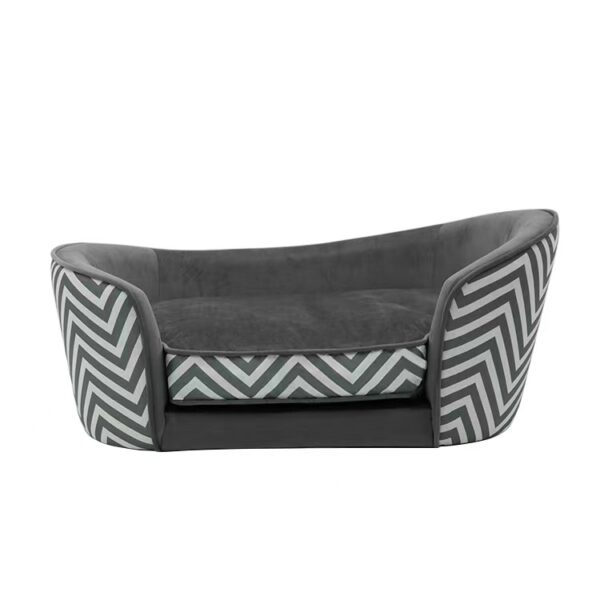 Furniture Style Pet Bed with W Pattern Print and Washable Cozy Cushion