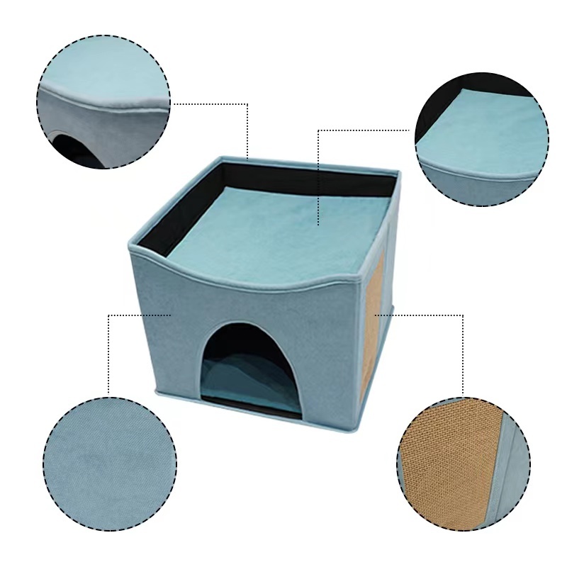 Pet House with Double Layer Structure, Upper Top Bed and Cat Scratch Pad